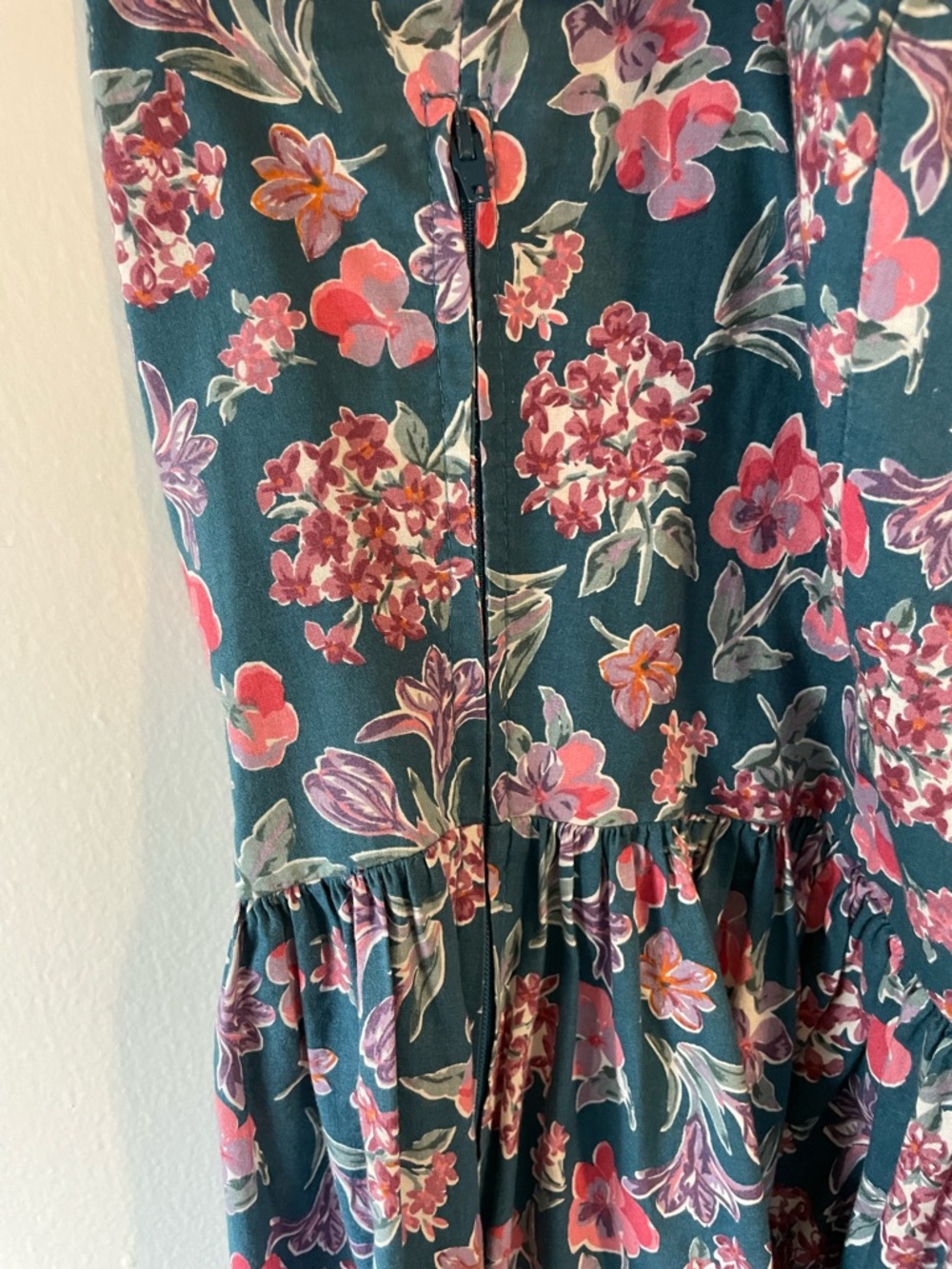 Laura Ashley Teal Floral Tie-Front Casual Girls' Dress - Picture 6 of 6